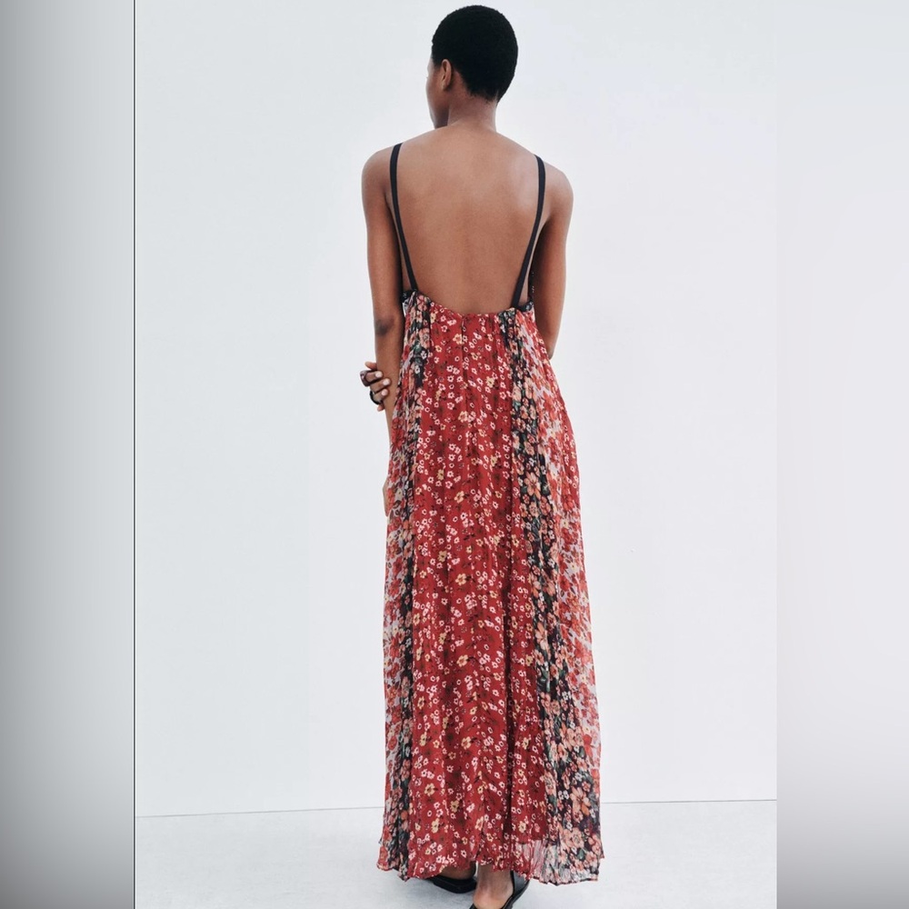Zara Red Floral Backless Dress